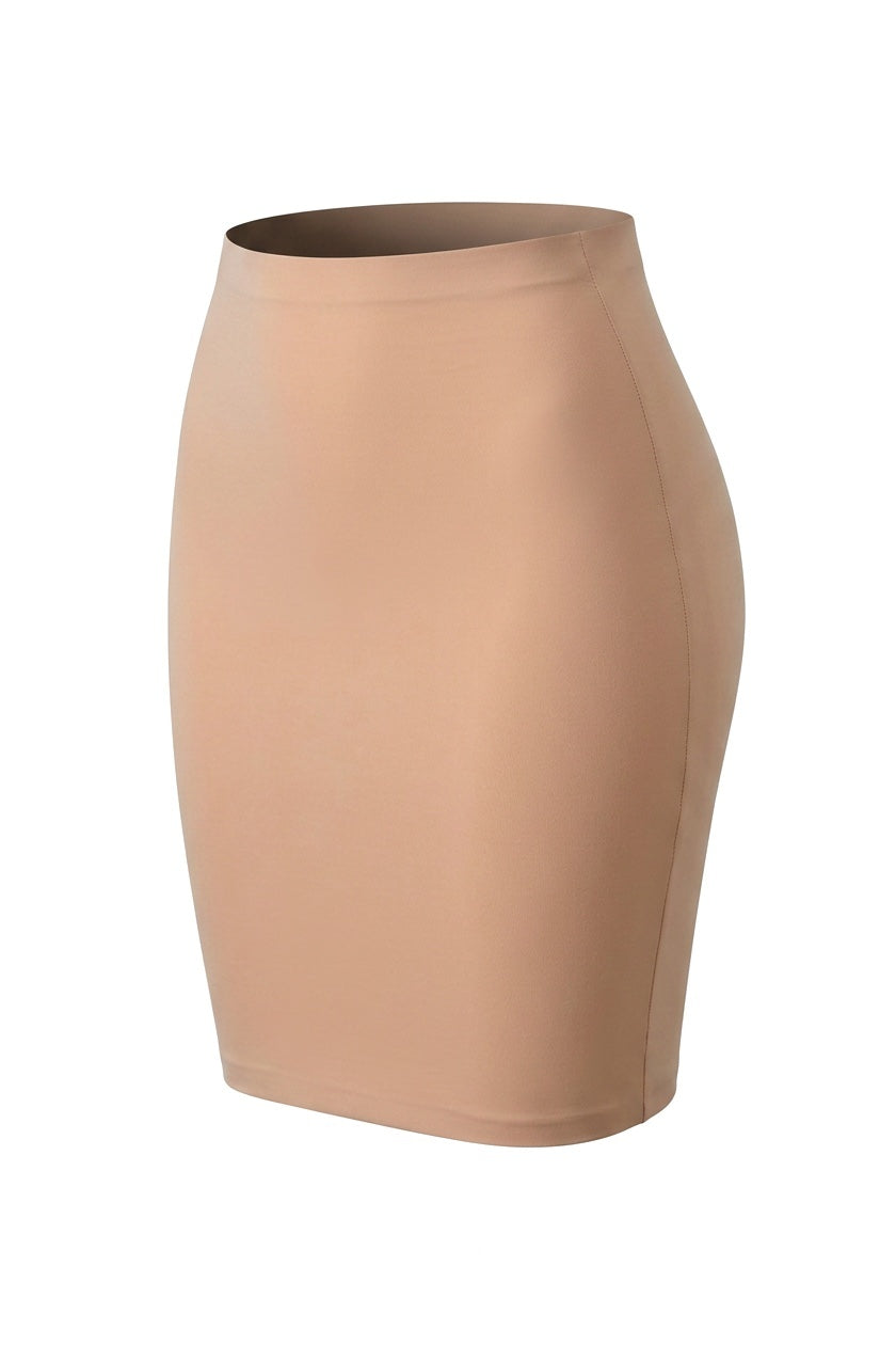 The Seamless Slip Skirt in nude, shown on an invisible form