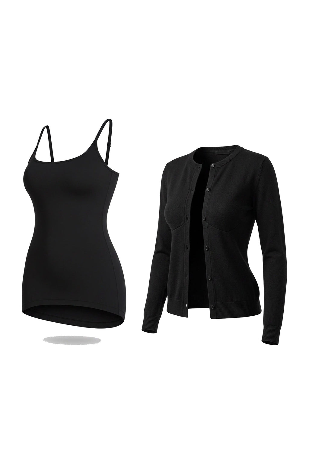 The Layering Pair set: the cami and the cardigan, shown flat