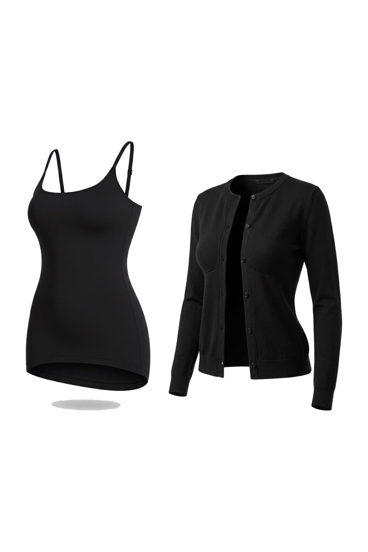 The Layering Pair set: the cami and the cardigan, shown flat