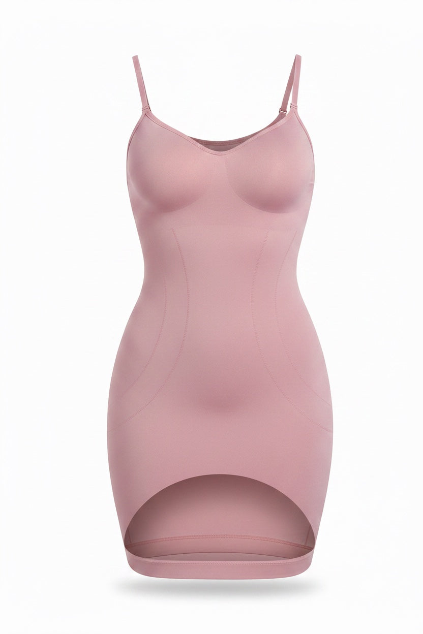 The Sweetheart Slip Dress in rose, shown on an invisible form