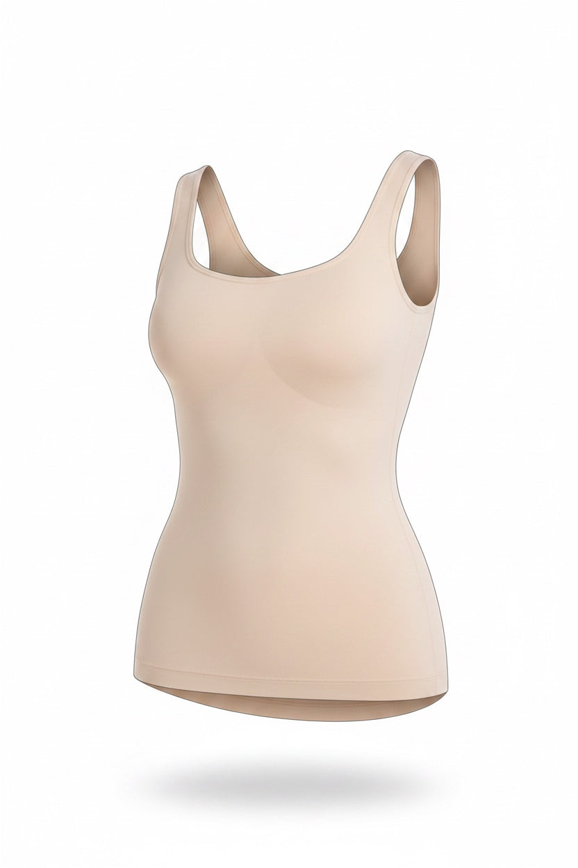 The Wide-Strap Tank in nude, shown on an invisible form