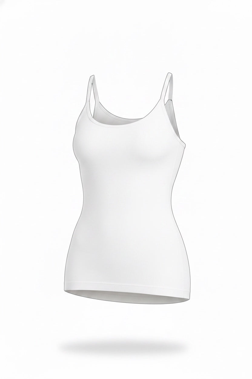 The Scoop Cami in white, shown on an invisible form