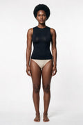 The Crew Tank in black, front view, full length