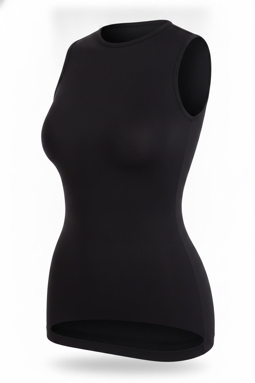 The Crew Tank in black, shown on an invisible form