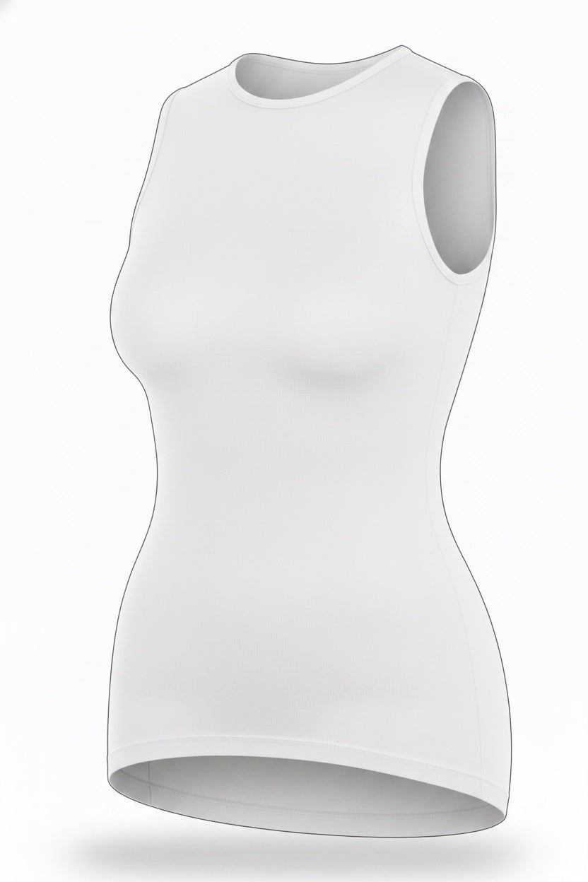 The Crew Tank in white, shown on an invisible form