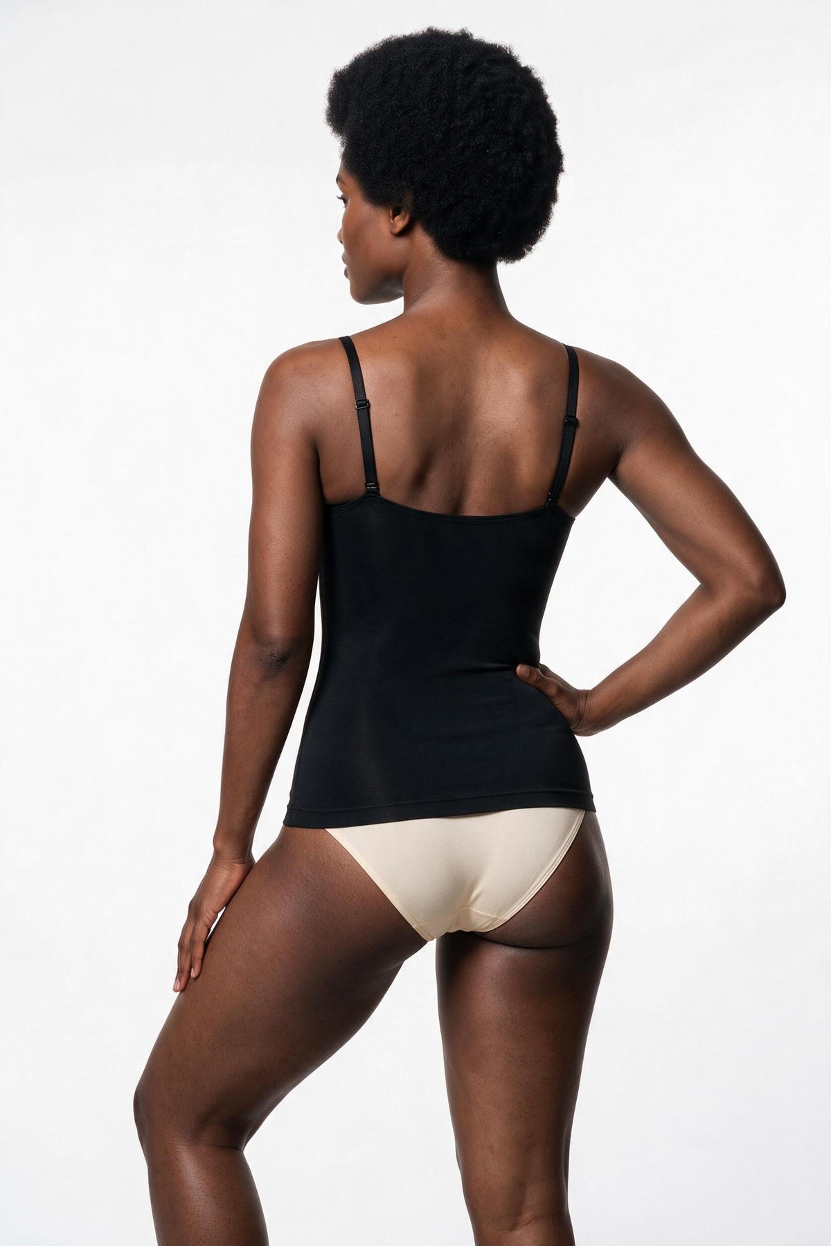 The Soft-Scoop Cami in black, back view