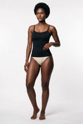 The Soft-Scoop Cami in black, front view, full length