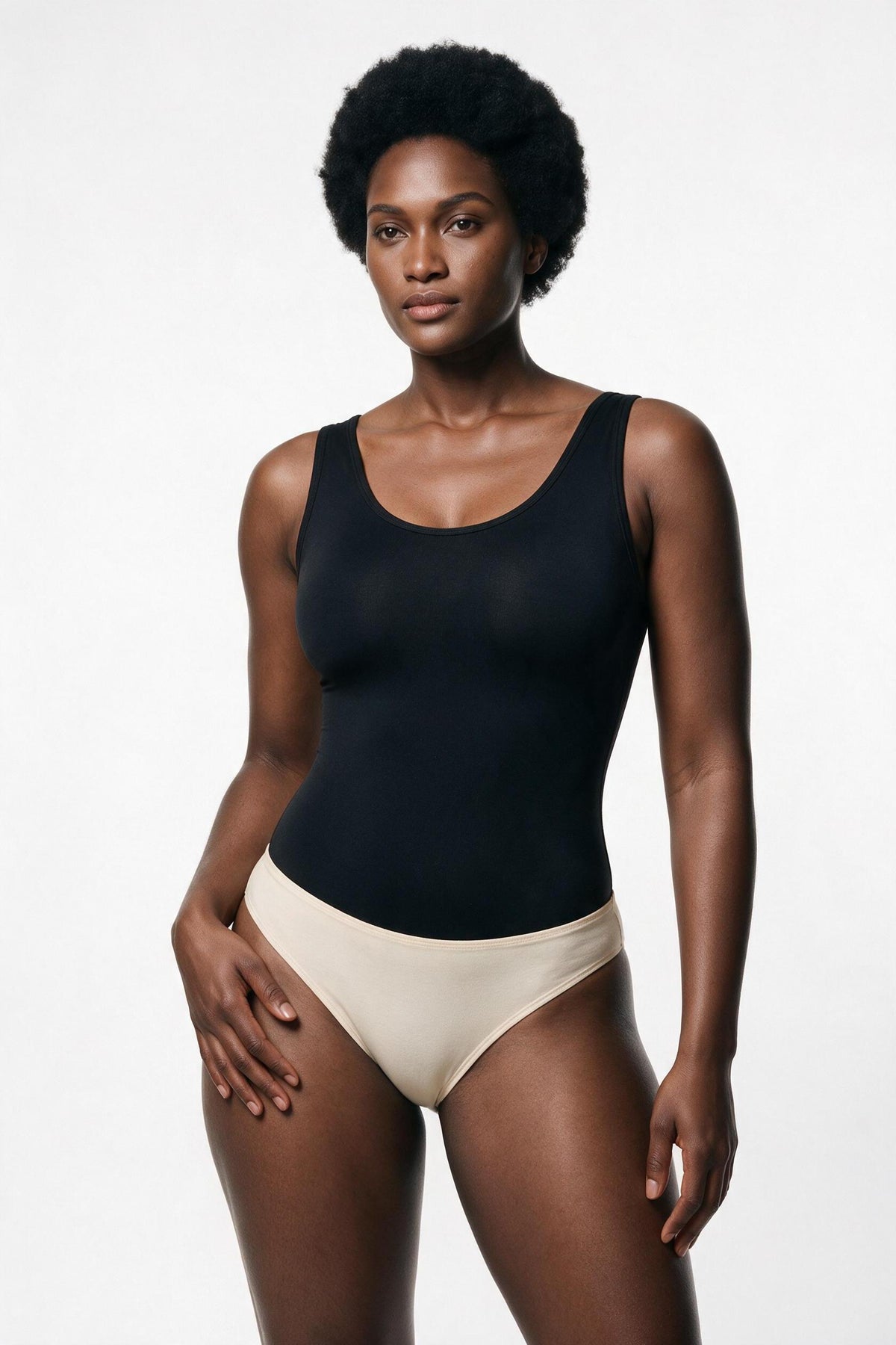 The Open-U Tank in black, half-body view
