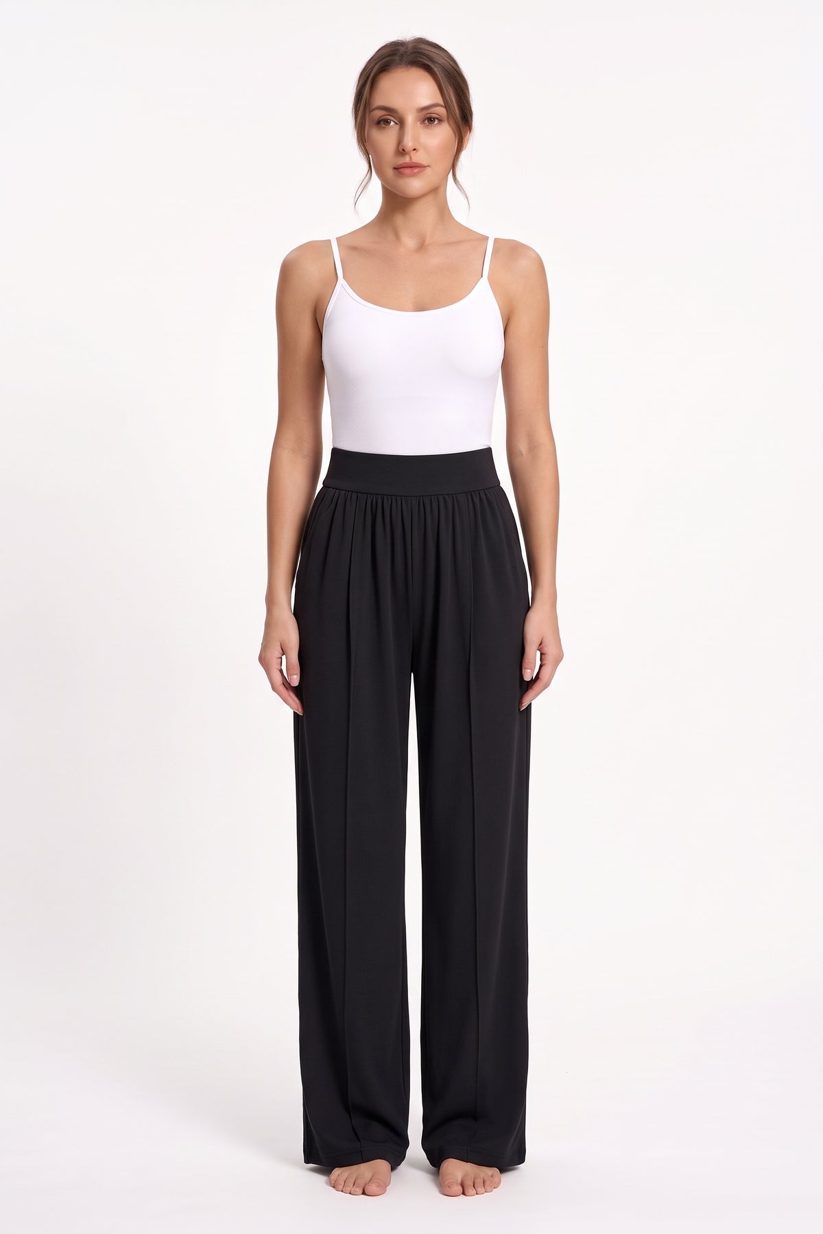 The Wide-Leg Trouser in black, front view