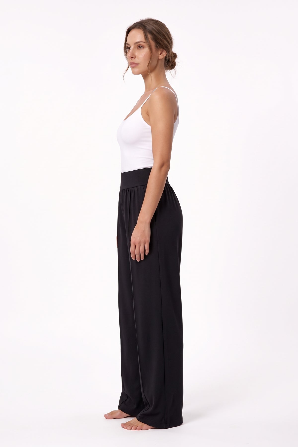The Wide-Leg Trouser in black, side view