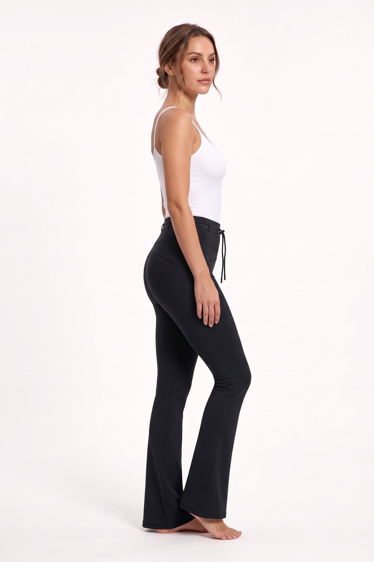 The Flare Legging in black, side view
