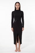 The Buckle Wrap Maxi Dress in black, front view