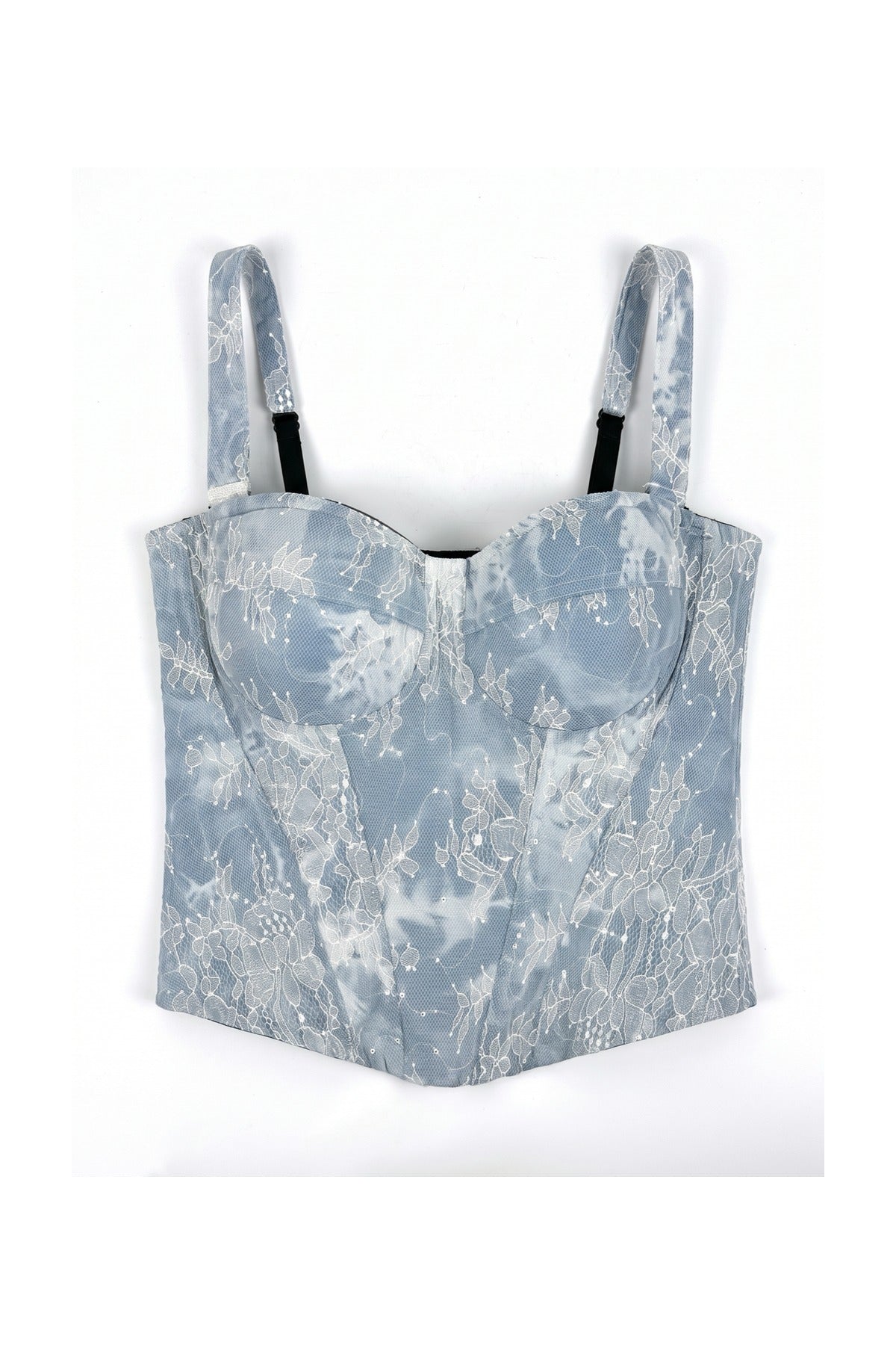 The Denim Lace Bustier in denim blue, product only