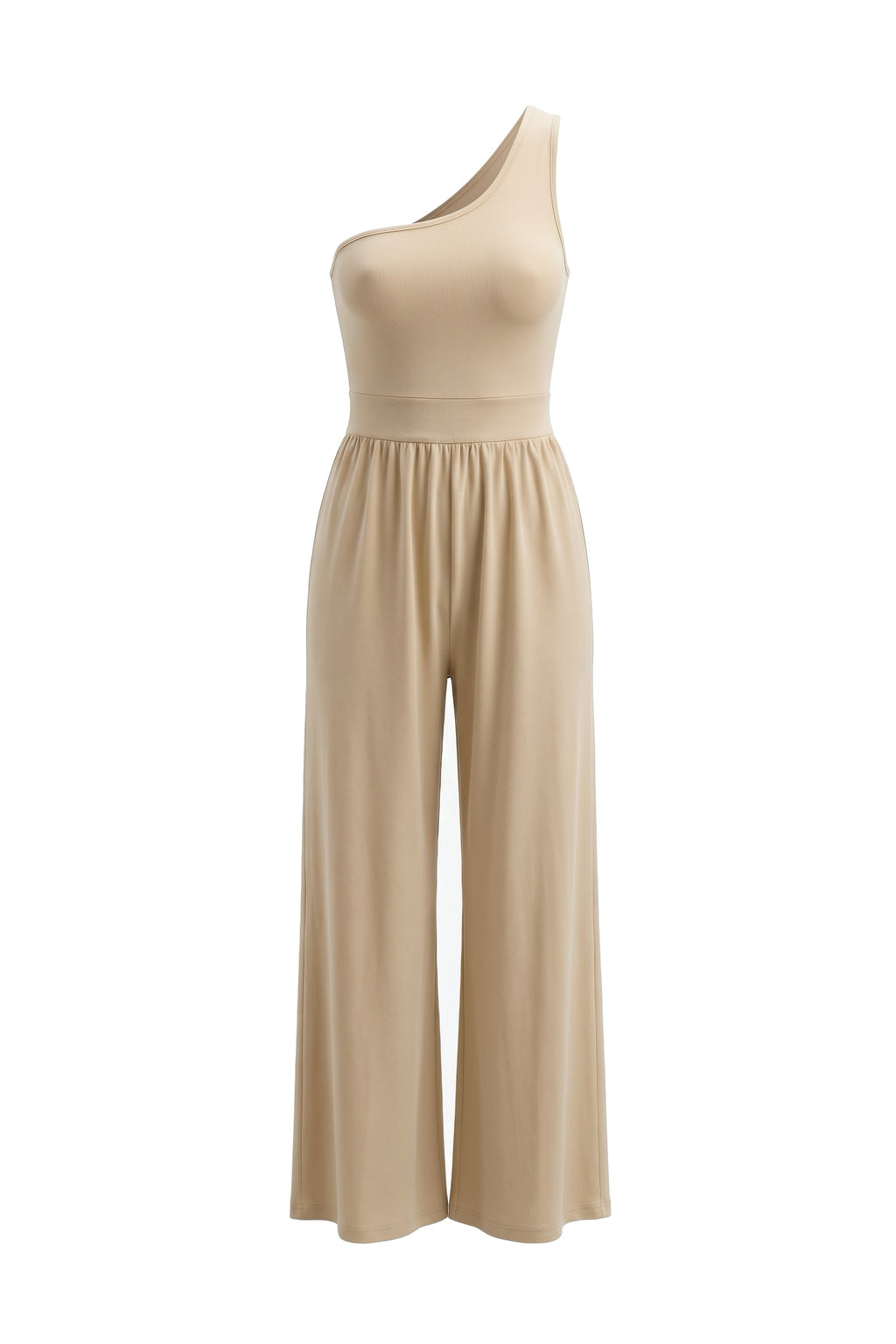 The One-Shoulder Wide-Leg Jumpsuit in cream, product only