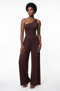 The One-Shoulder Wide-Leg Jumpsuit in burgundy, front view