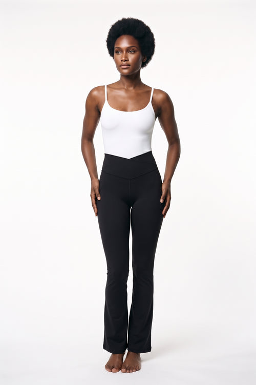 The Contour Flare Legging in black, front view