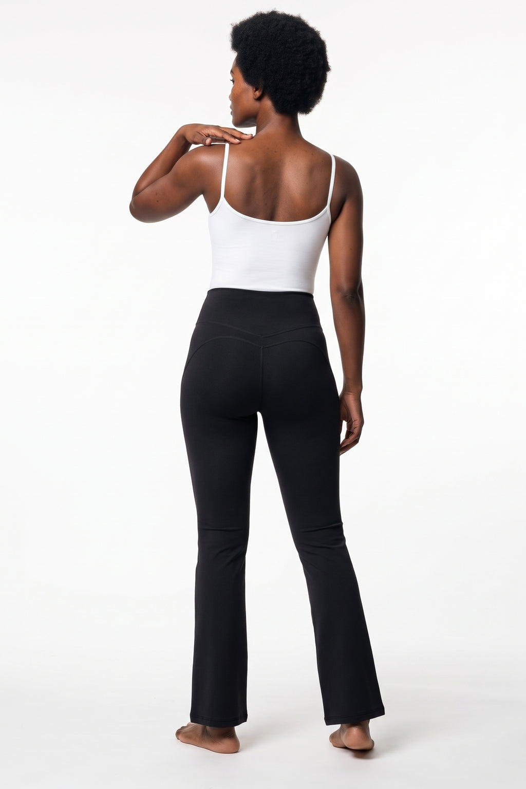 The Contour Flare Legging in black, back view