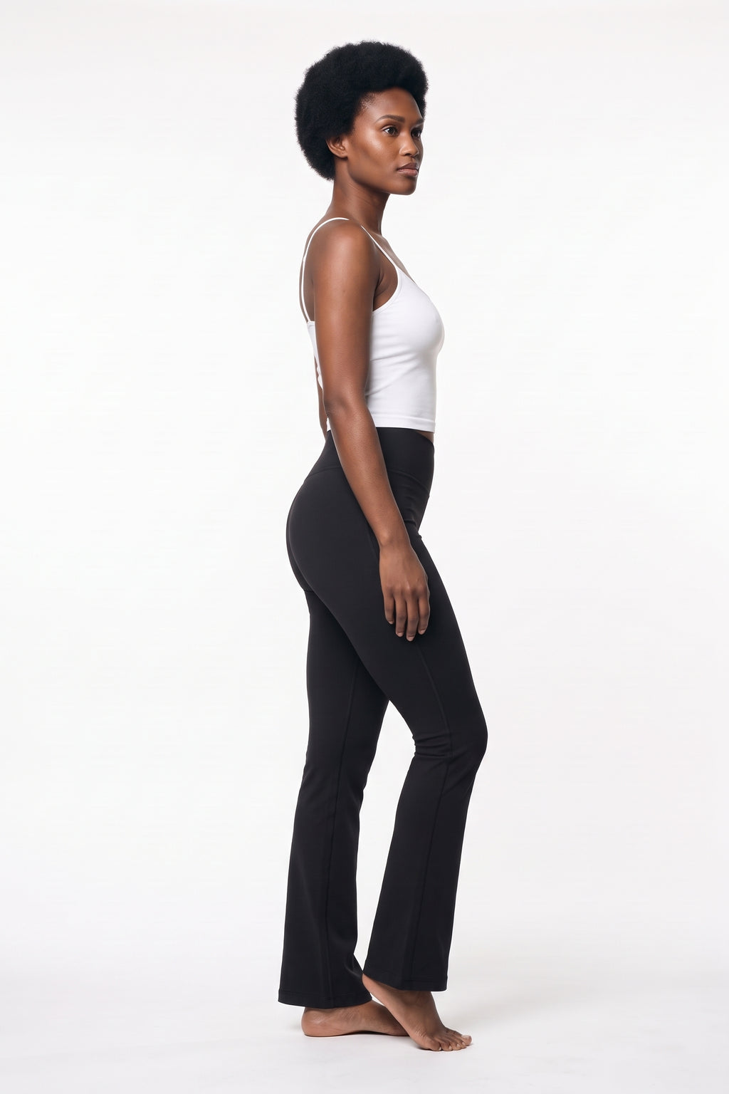 The Contour Flare Legging in black, side view