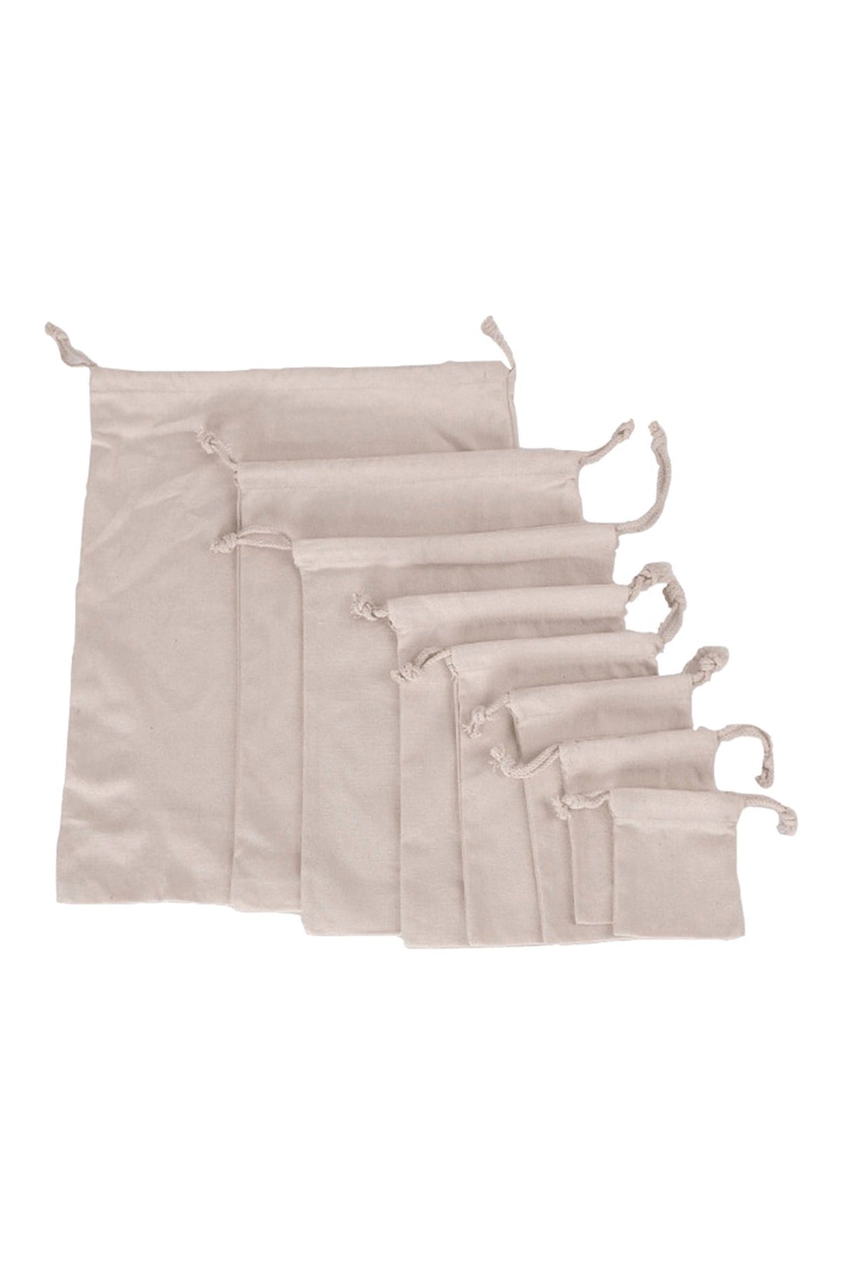 The Linen Wash Bag in natural cotton, drawstring closure, shown on a white background